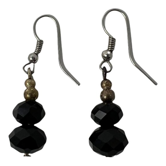 4 Piece Set Necklace Bracelet 2 Pair of Earrings Handmade Black Clear Crystals - Picture 4 of 5